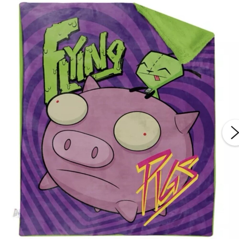 Invader Zim Flying Pigs Faux Fur Fleece Blanket 48 x 60 NEW
